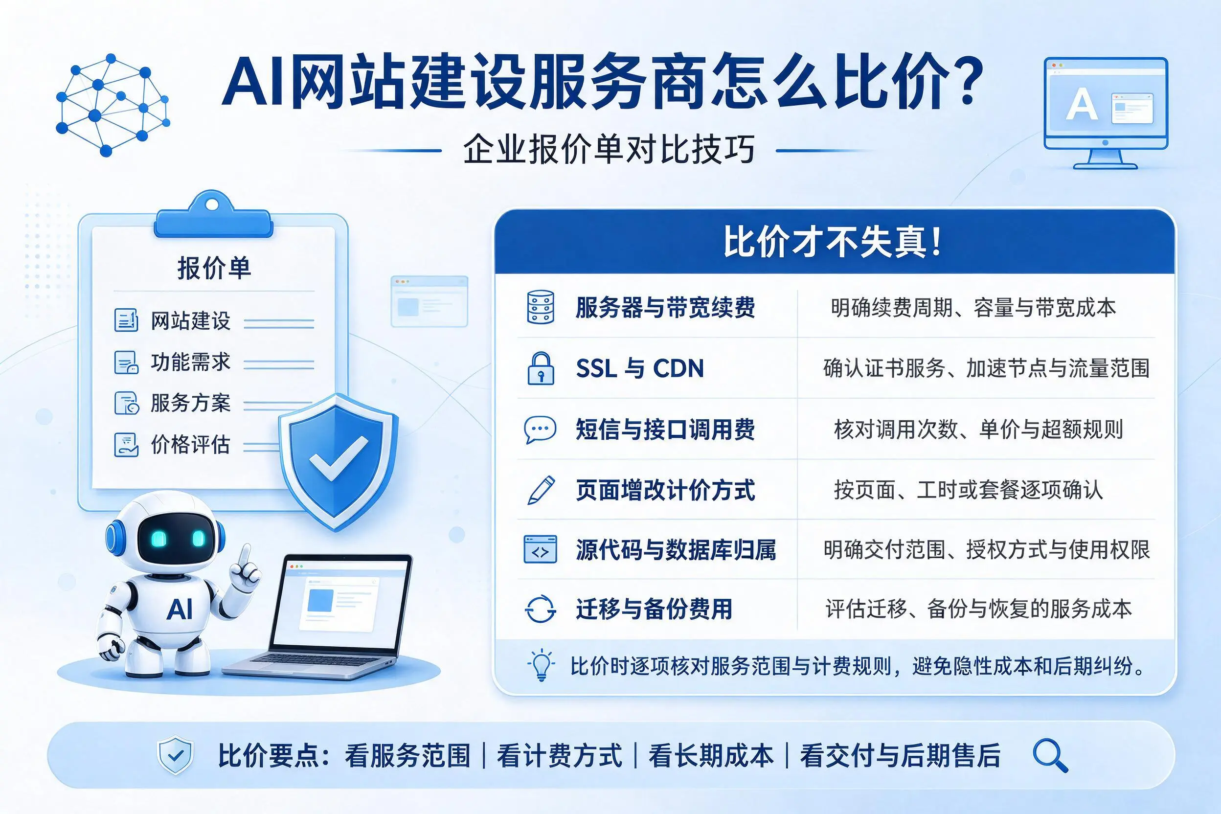 AI网站建设服务商怎么比价？徐州企业报价单对比技巧